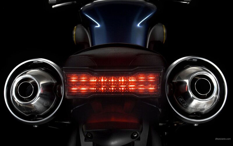 Motorcycle Rear View — Black, Dramatic, Photograph, Exhaust Pipes, Tail Light