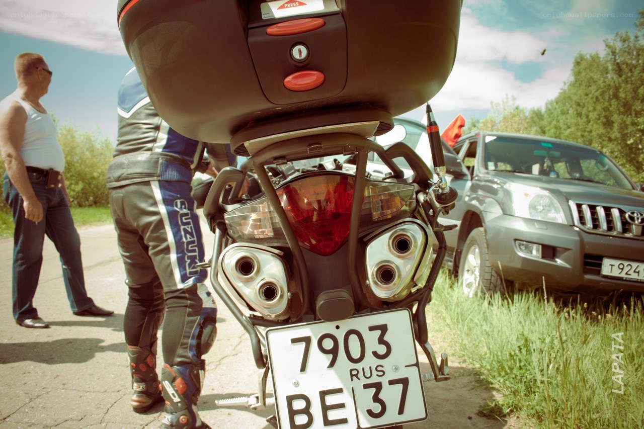Motorcycle rear view on road