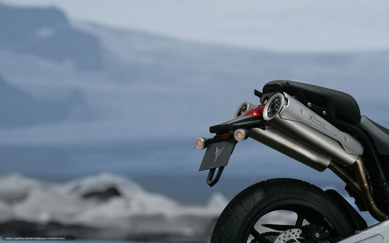 motorcycle rear view with mountains
