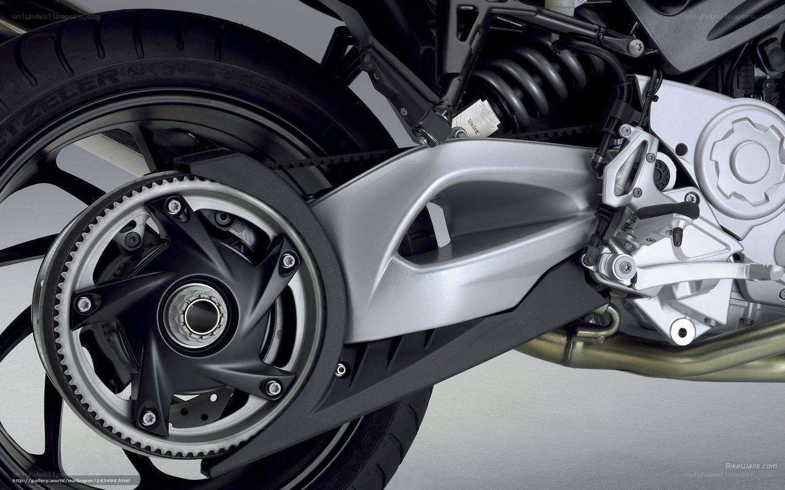 motorcycle rear wheel and engine