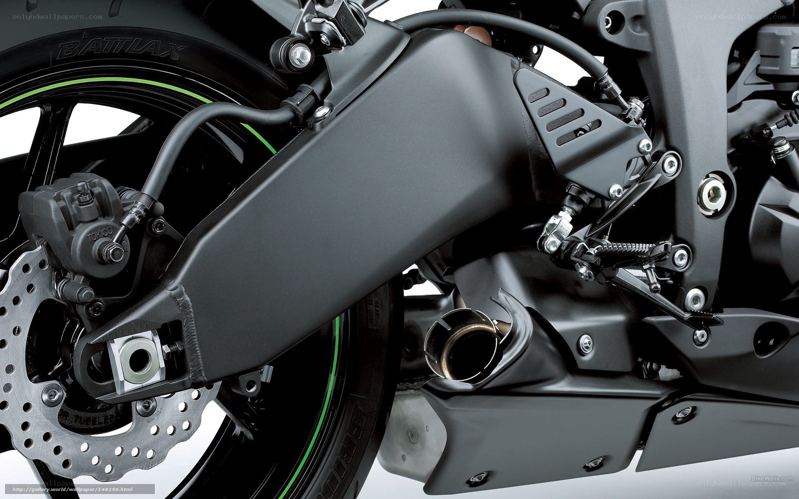 motorcycle rear wheel and exhaust
