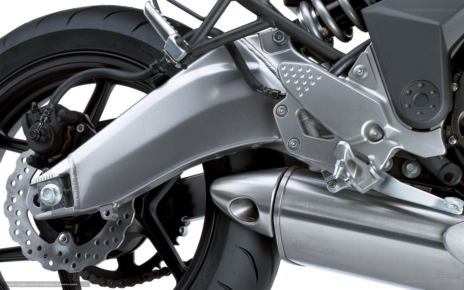 motorcycle rear wheel and exhaust