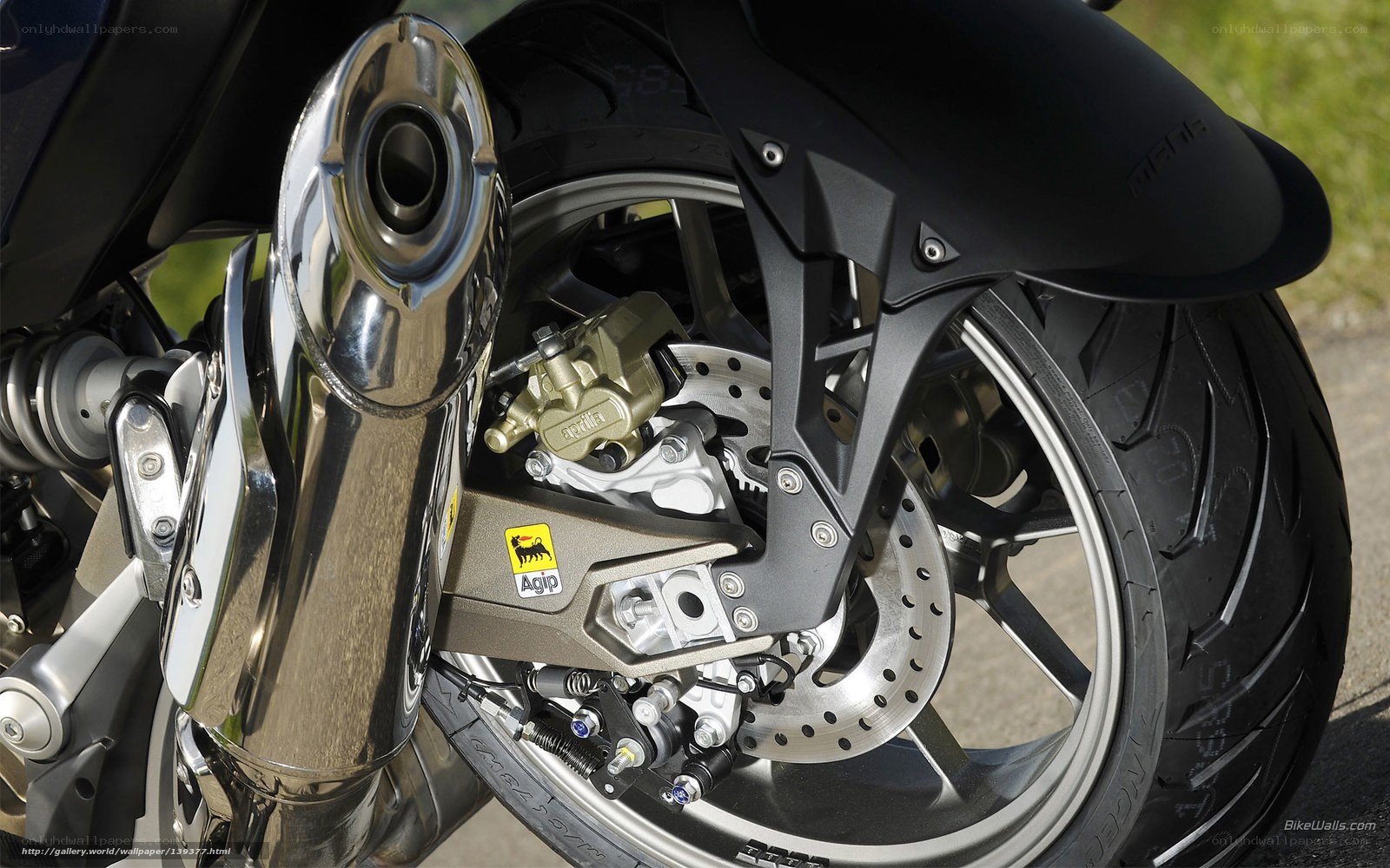 motorcycle rear wheel and exhaust