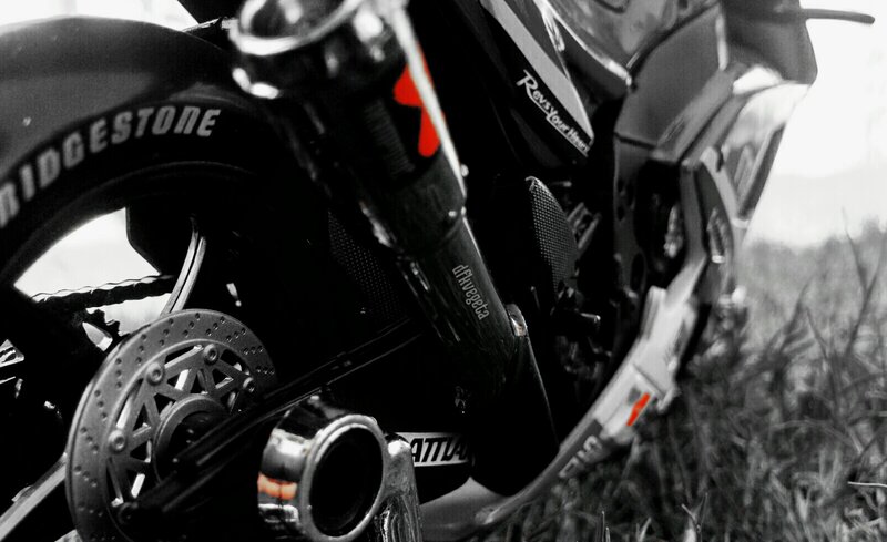 Motorcycle Rear Wheel — Black, Dramatic, Photograph, Tire
