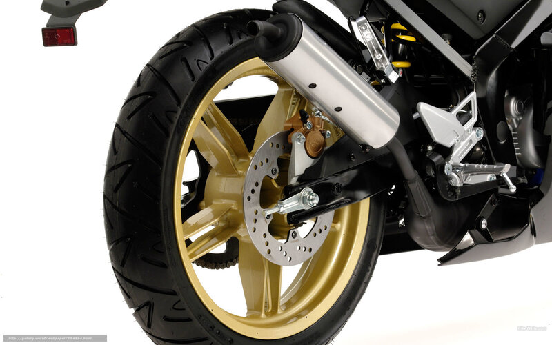Motorcycle Rear Wheel — Black, Neutral, Photograph, Exhaust Pipe, Brake Disc