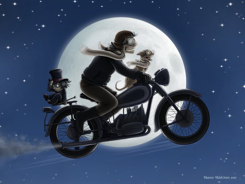 Motorcycle ride under the moon