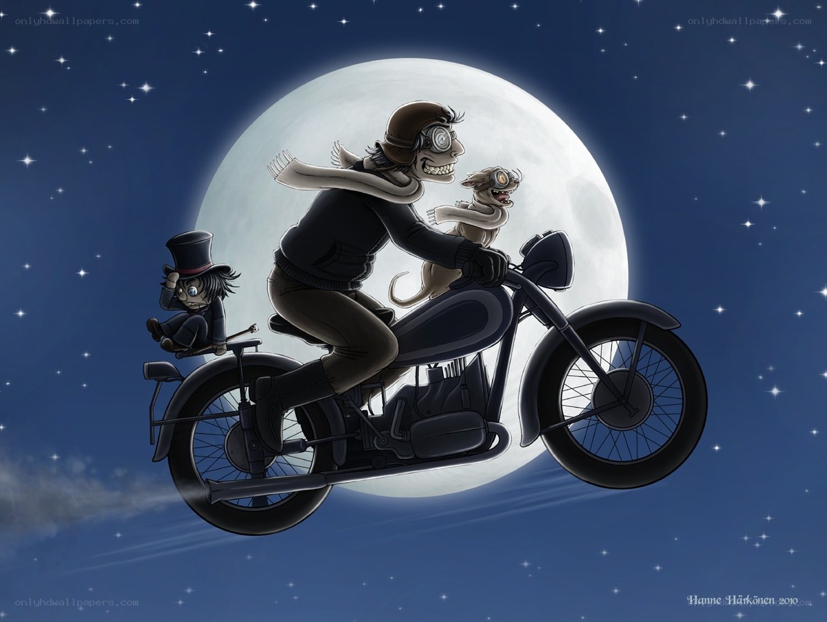 Motorcycle ride under the moon