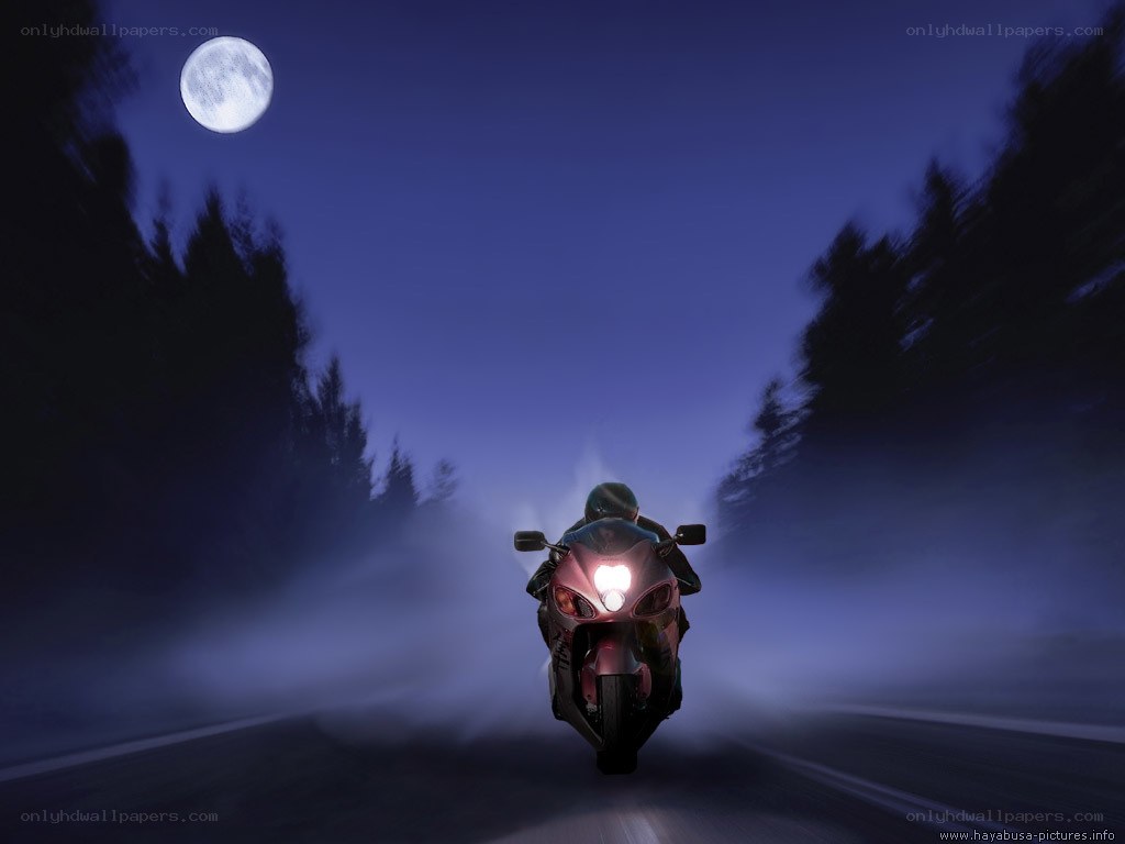 Motorcycle ride under the moon