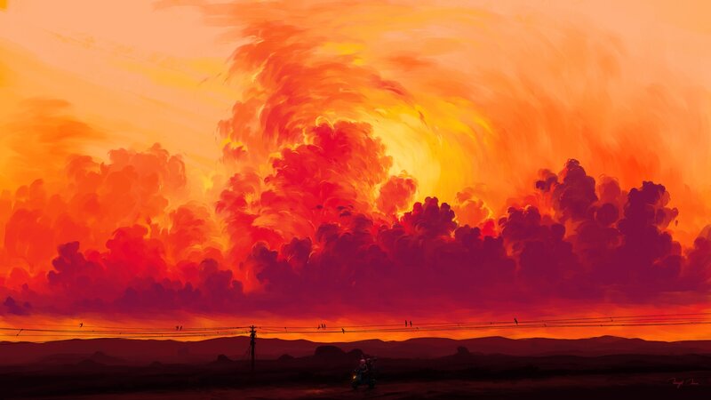 Motorcycle Rider at Sunset — Orange