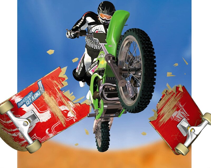 Motorcycle rider crashes into skateboards