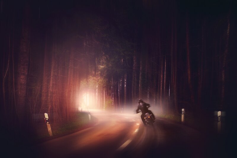 Motorcycle Rider in Forest — Black