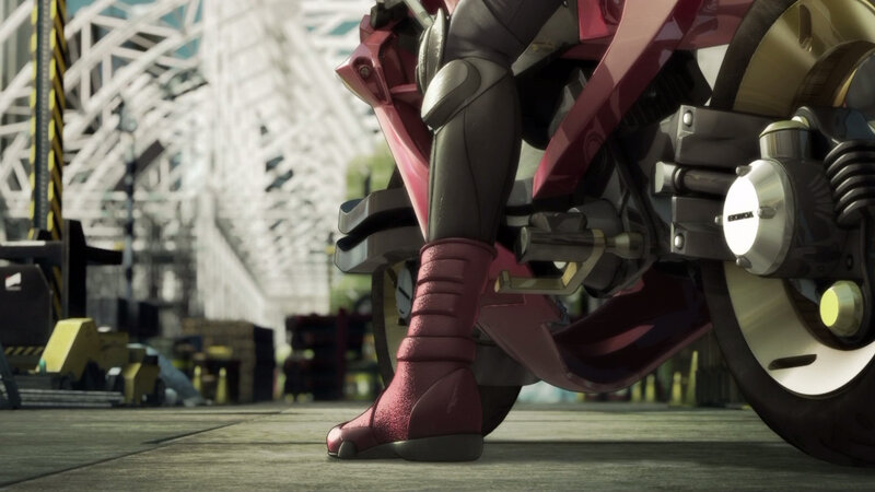 motorcycle rider in futuristic gear