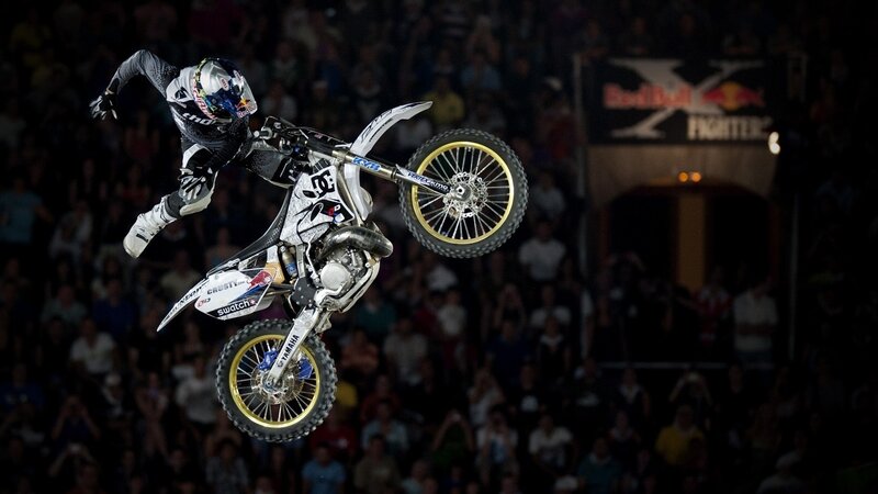 Motorcycle Rider in Mid-air — Black, Dynamic, Night