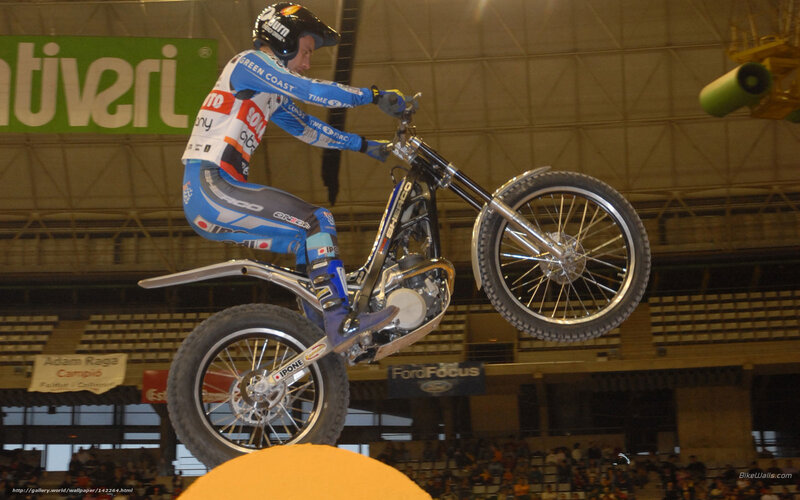 Motorcycle Rider in Mid-air — Blue, Dynamic, Photograph