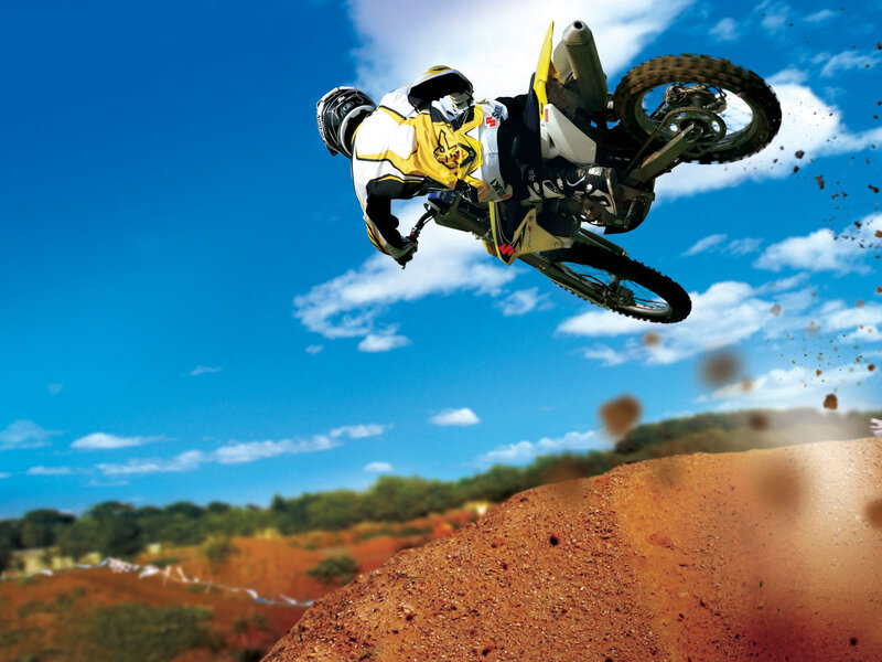 Motorcycle Rider in Mid-air — Blue, Dynamic