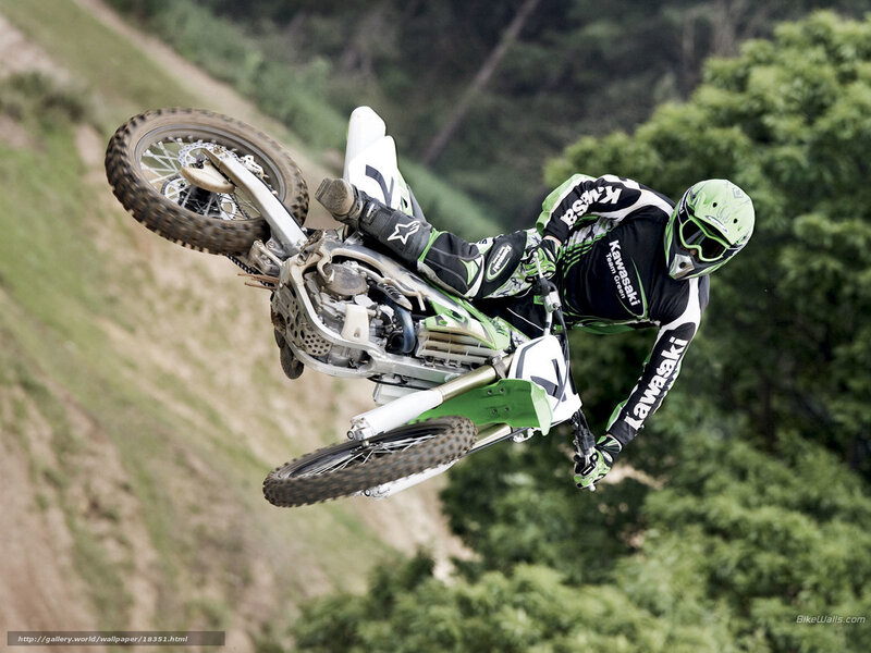 Motorcycle Rider in Mid-air — Green, Dynamic, Photograph