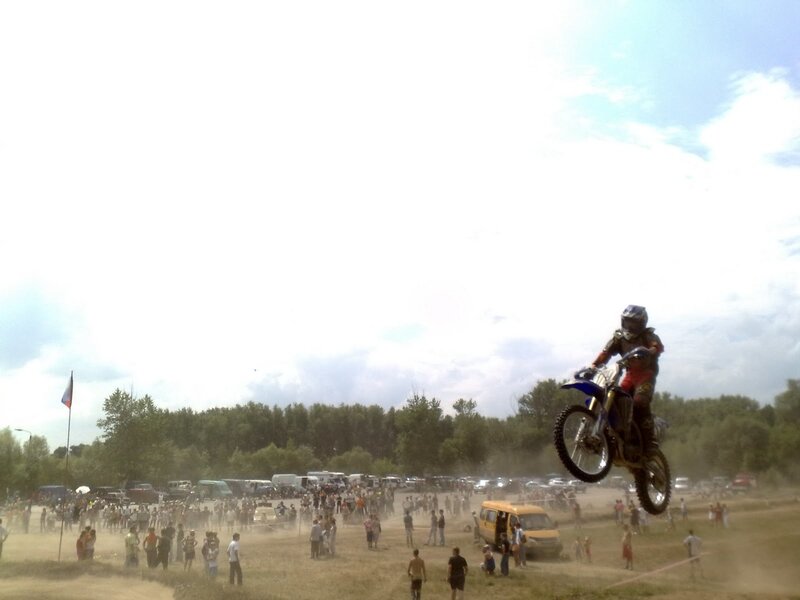 Motorcycle rider in mid-air jump
