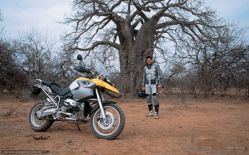 Motorcycle rider in savanna