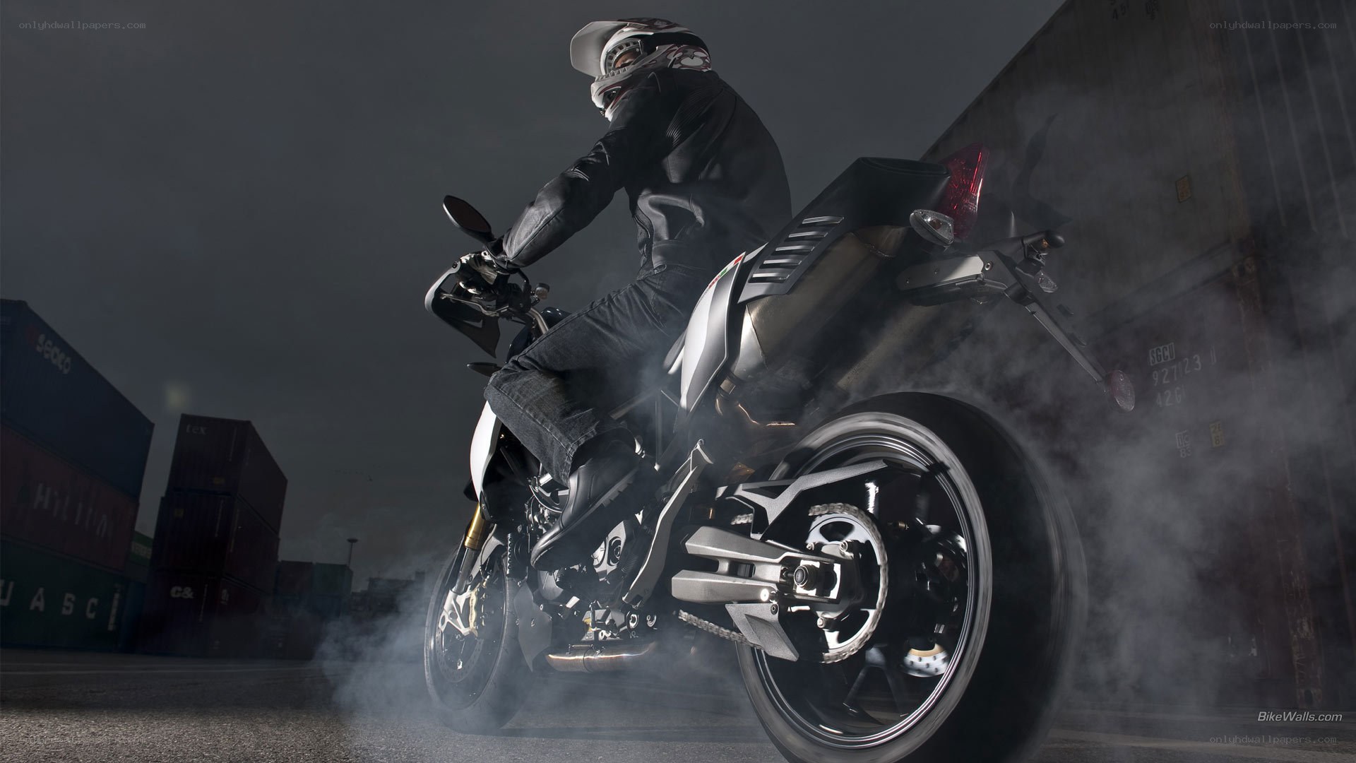 motorcycle rider in smoke
