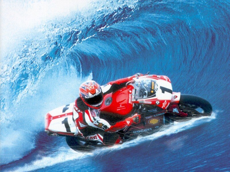 Motorcycle rider in wave tunnel