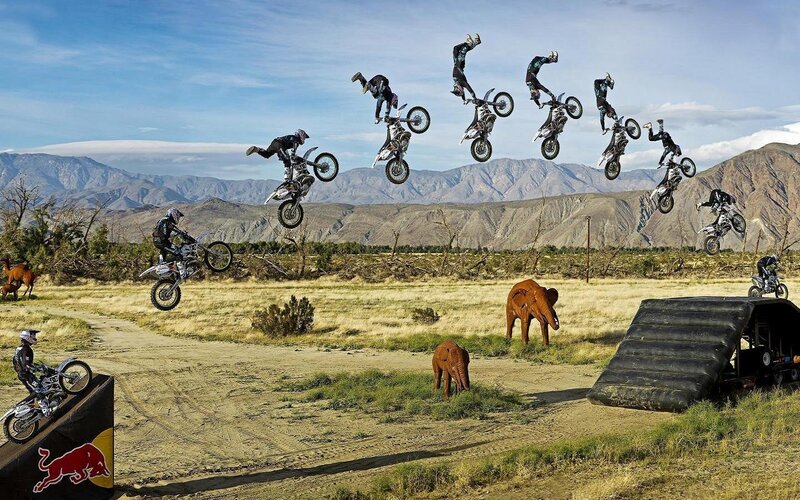 Motorcycle Rider Mid-air — Blue, Dynamic