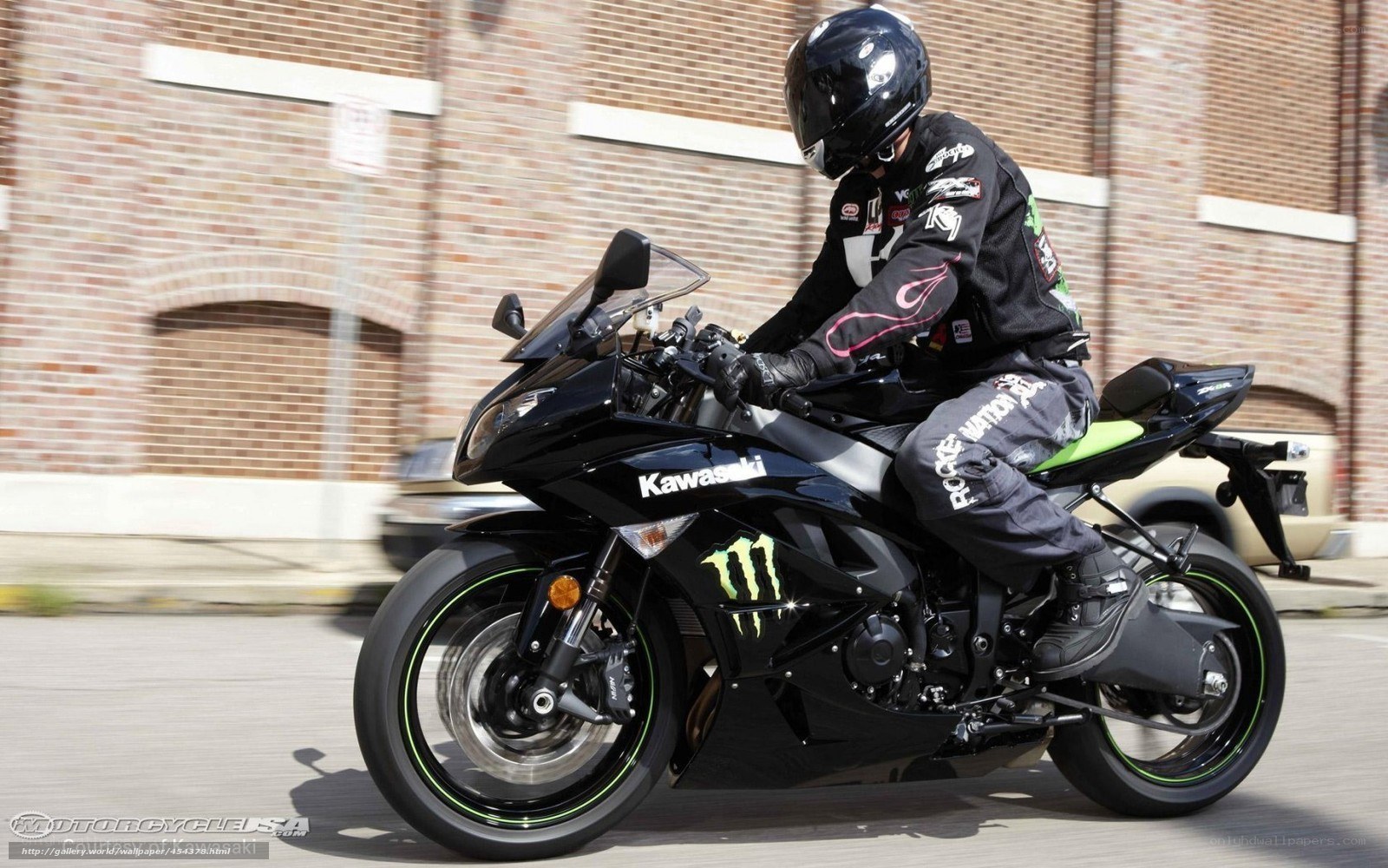 Motorcycle rider on a Kawasaki