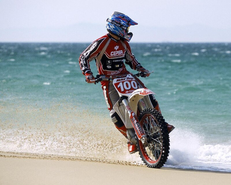 Motorcycle Rider on Beach — Red