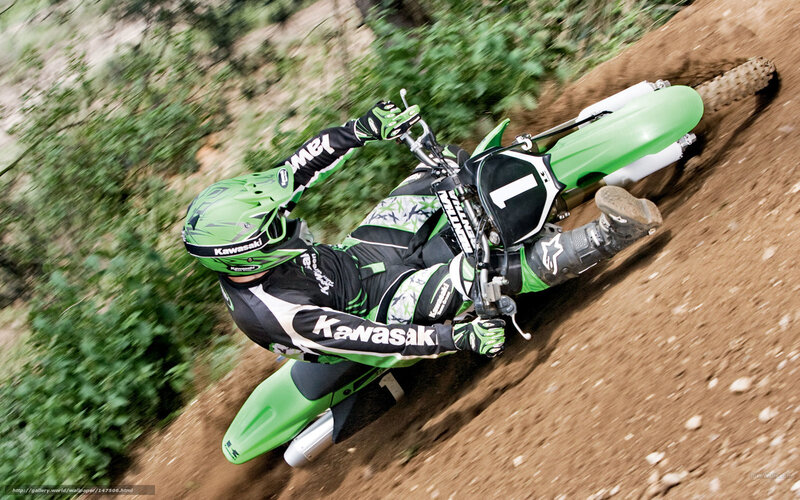 Motorcycle Rider on Dirt — Green, Dynamic, Photograph
