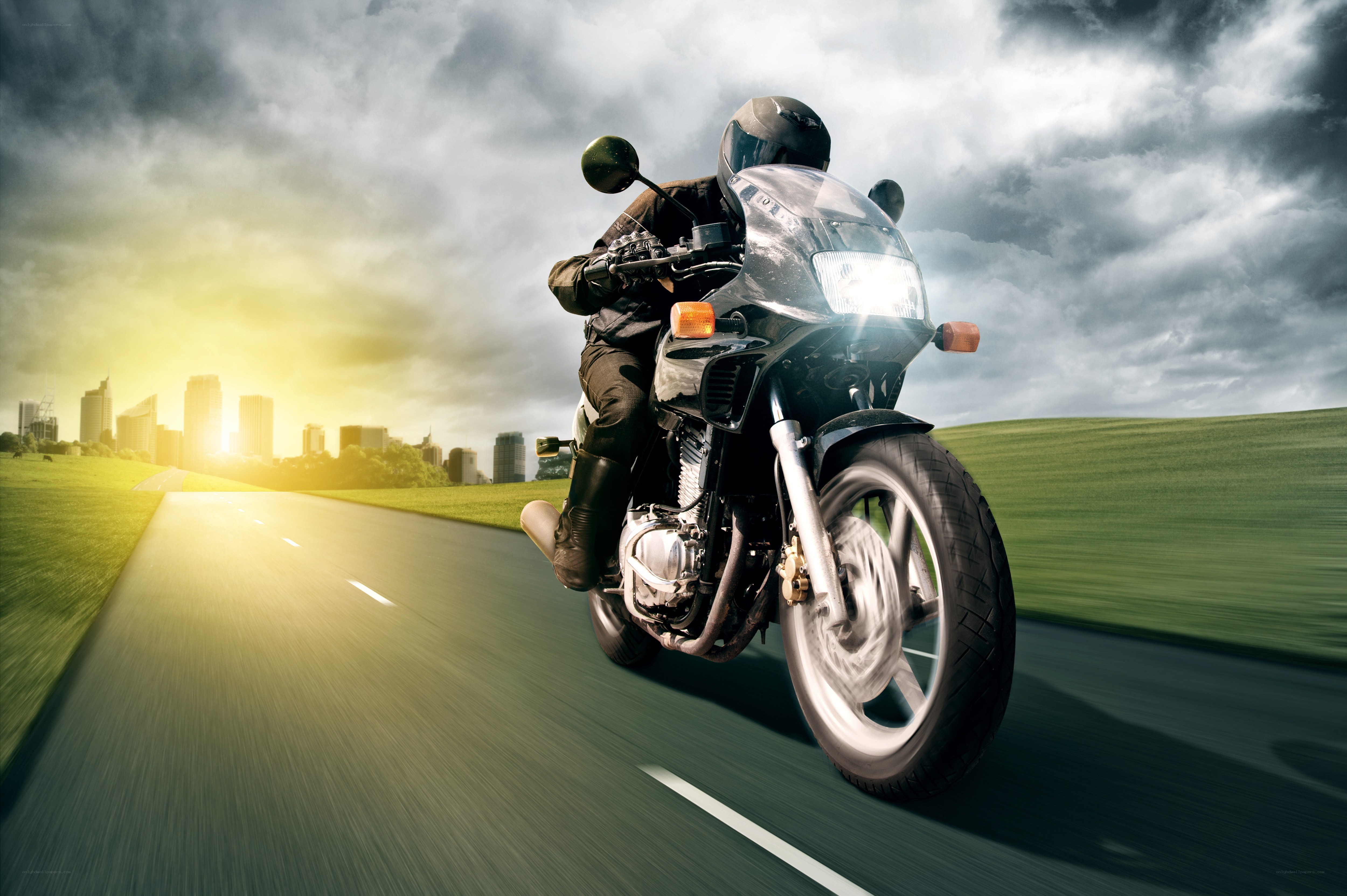 Motorcycle rider on open road