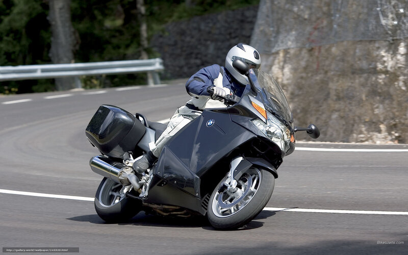 Motorcycle Rider on Road — Black, Dynamic, Afternoon, Photograph, Guardrail, Trees