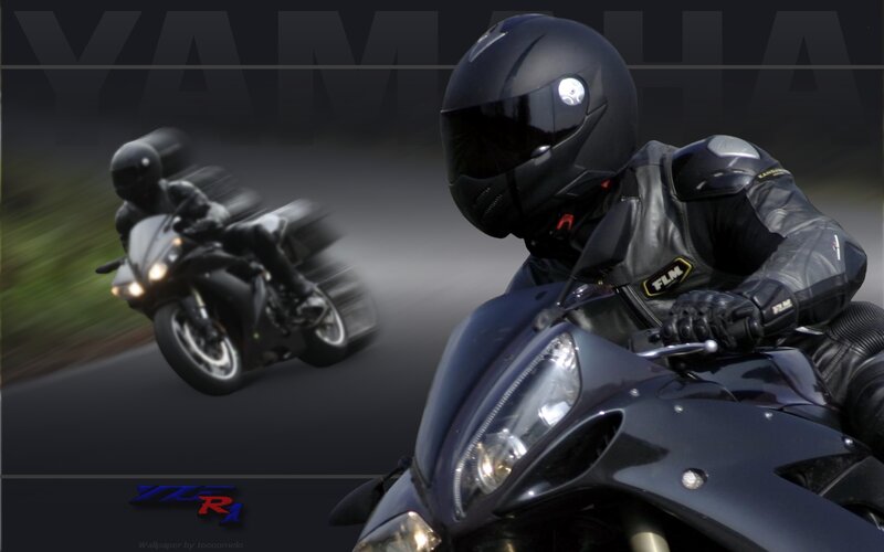 Motorcycle Rider on Road — Black, Dynamic, Photograph