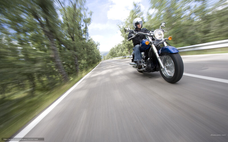 Motorcycle Rider on Road — Blue, Dynamic, Afternoon