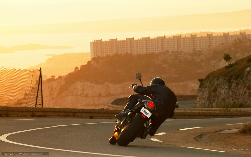 Motorcycle Rider on Road — Orange, Dramatic, Sunset, Photograph