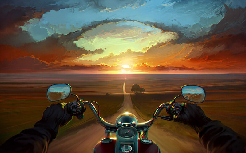 Motorcycle Rider on Road — Orange