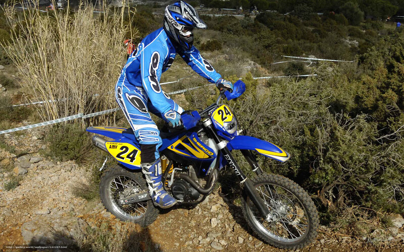 Motorcycle Rider on Trail — Blue