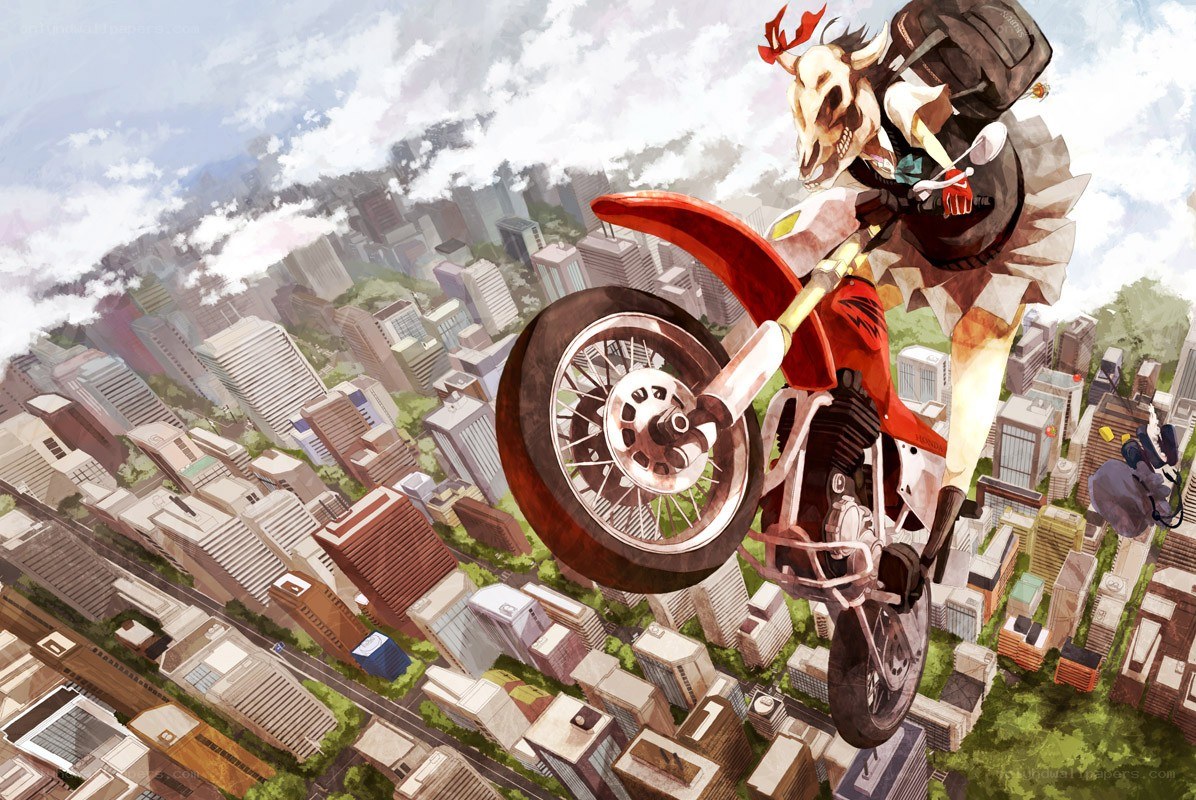 motorcycle rider over city