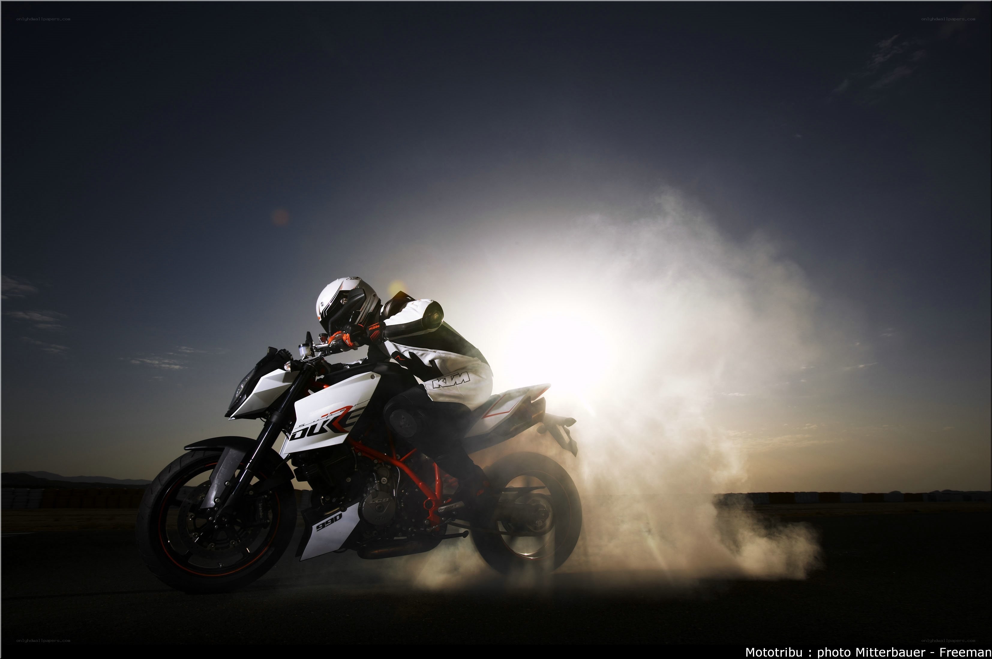 Motorcycle rider performing burnout