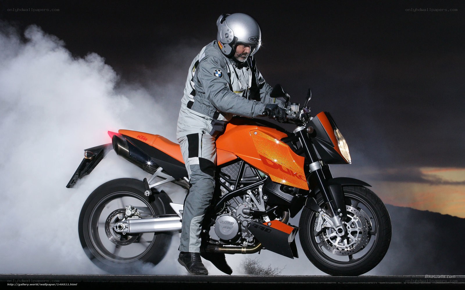 Motorcycle rider performing burnout