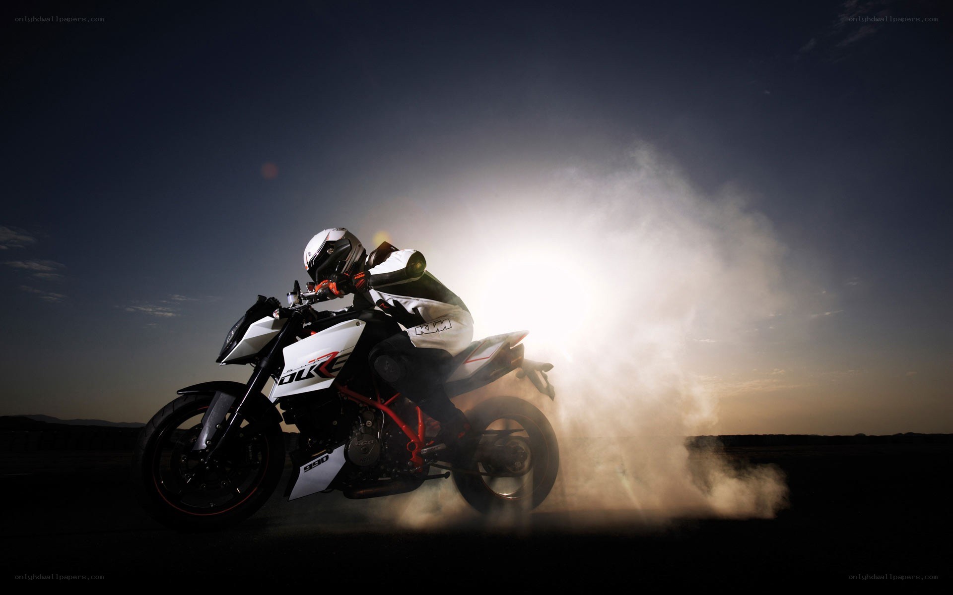 Motorcycle rider performing burnout