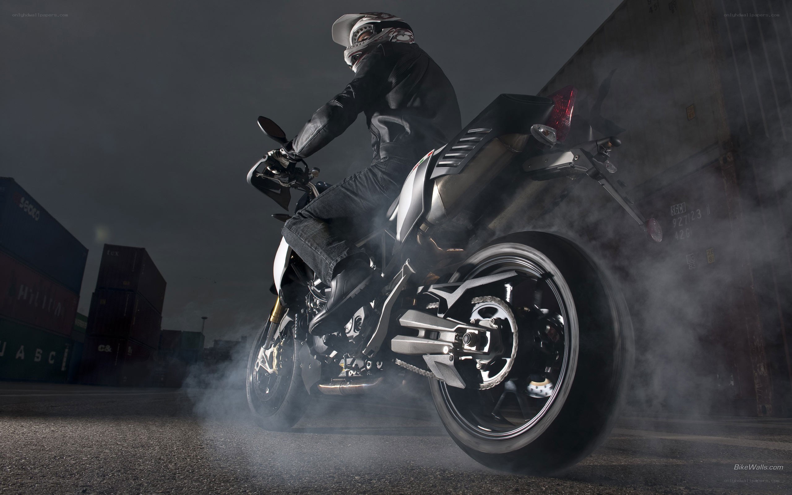 Motorcycle rider performing burnout