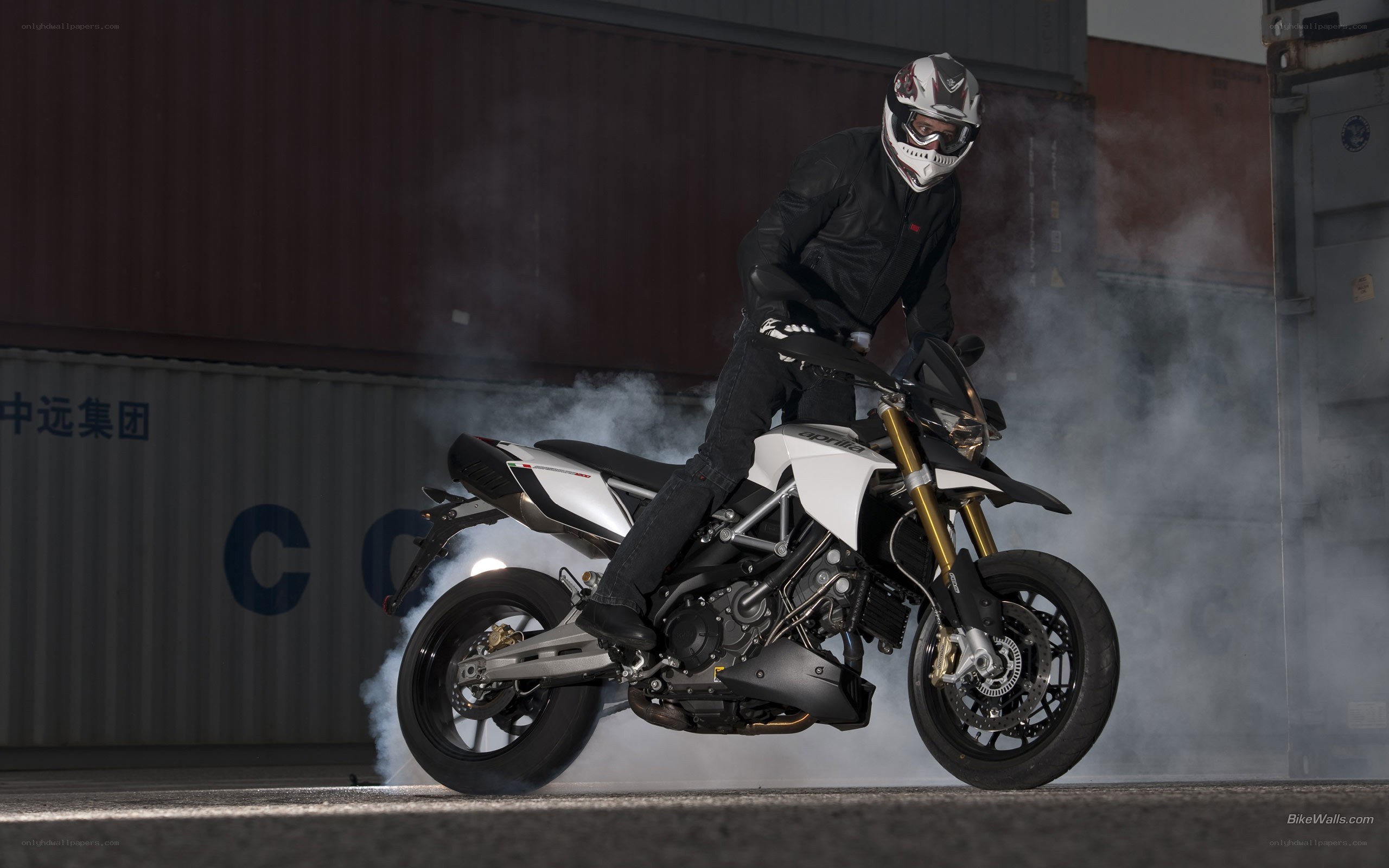 Motorcycle rider performing burnout