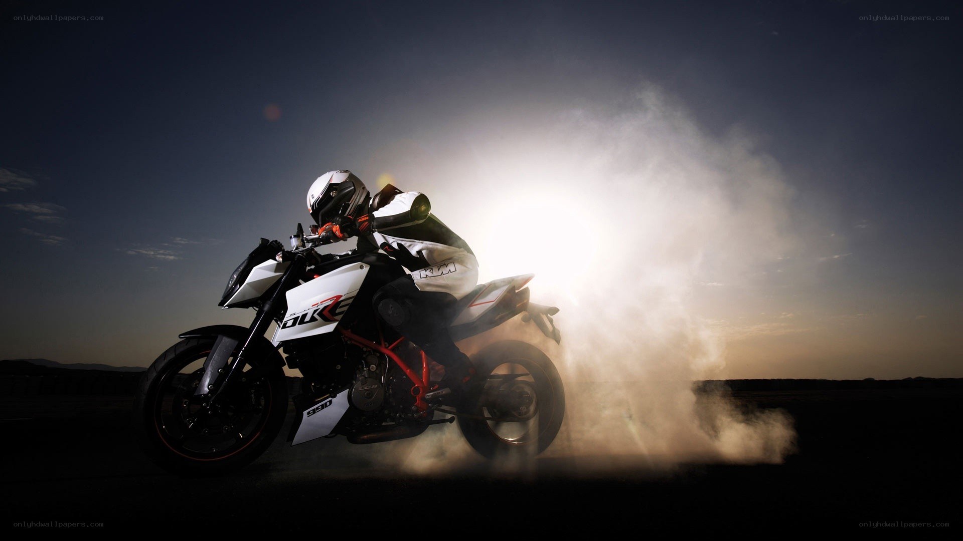 Motorcycle rider performing burnout