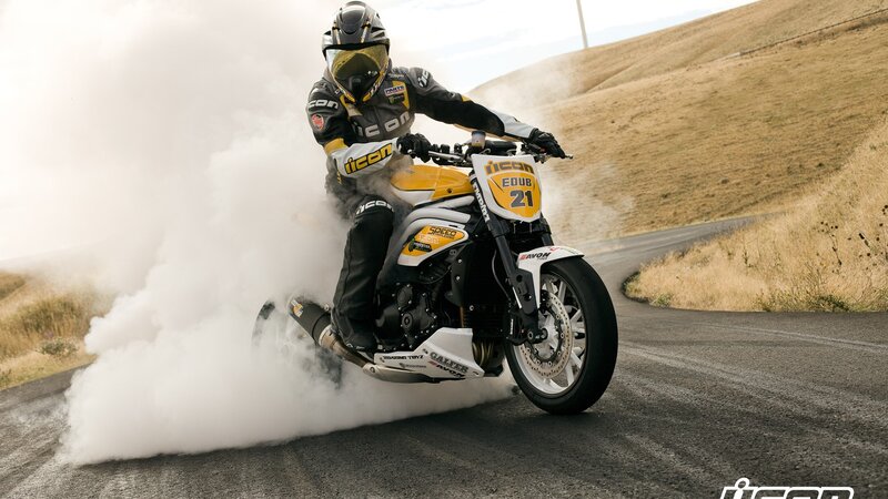 Motorcycle rider performing burnout