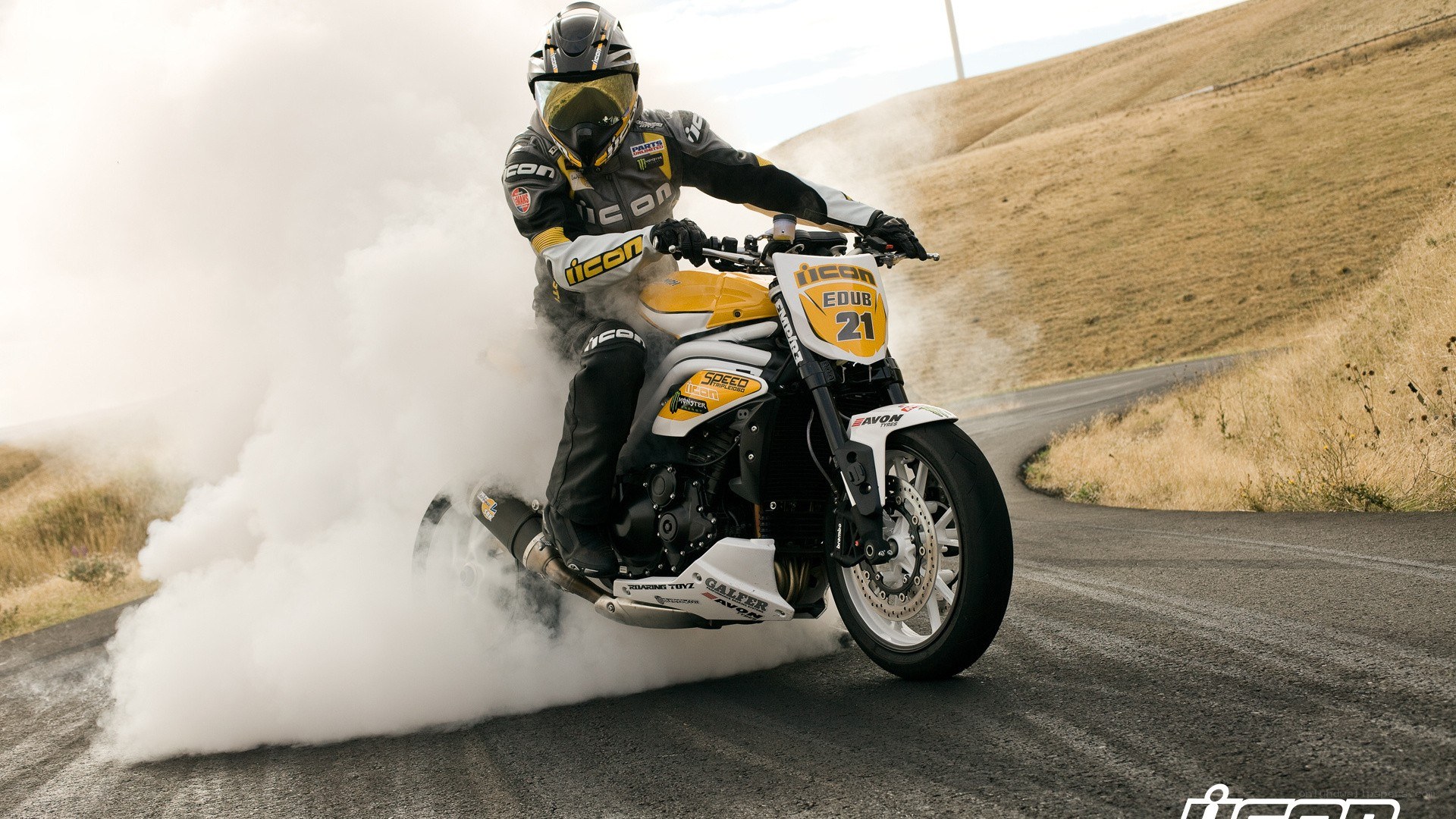 Motorcycle rider performing burnout