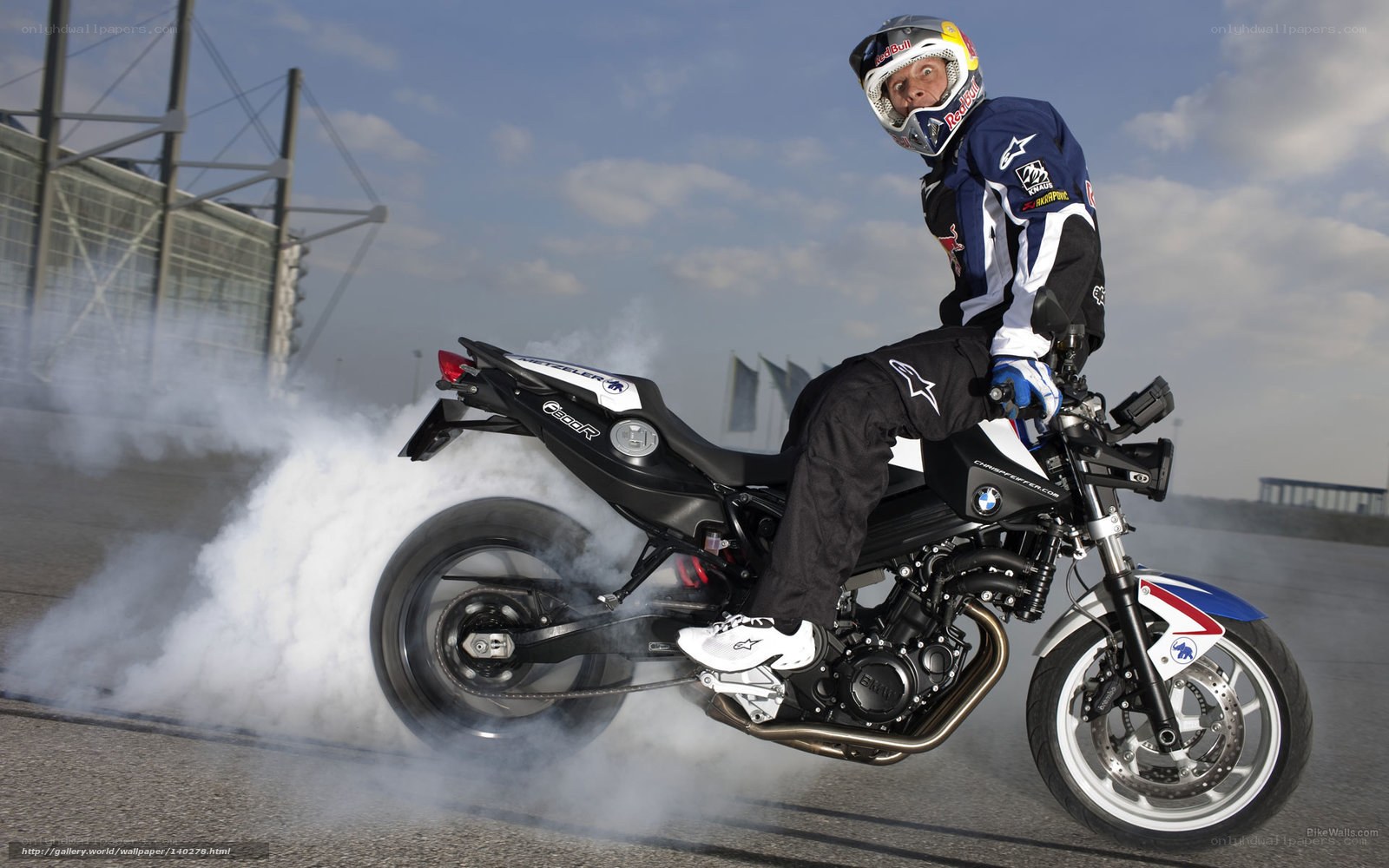 motorcycle rider performing burnout