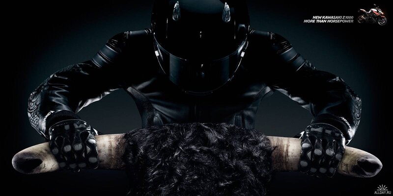 Motorcycle rider with bull horns