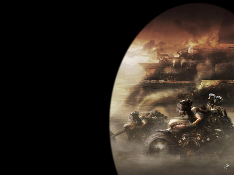 Motorcycle Riders in Desert — Brown