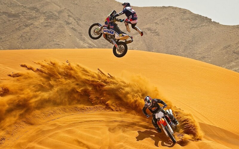 Motorcycle Riders in Desert — Orange