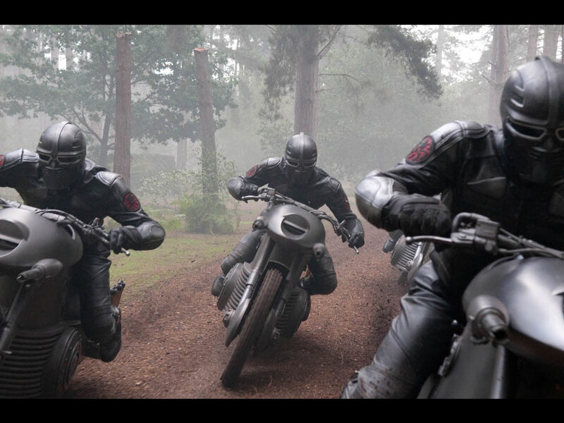 Motorcycle Riders in Forest — Black