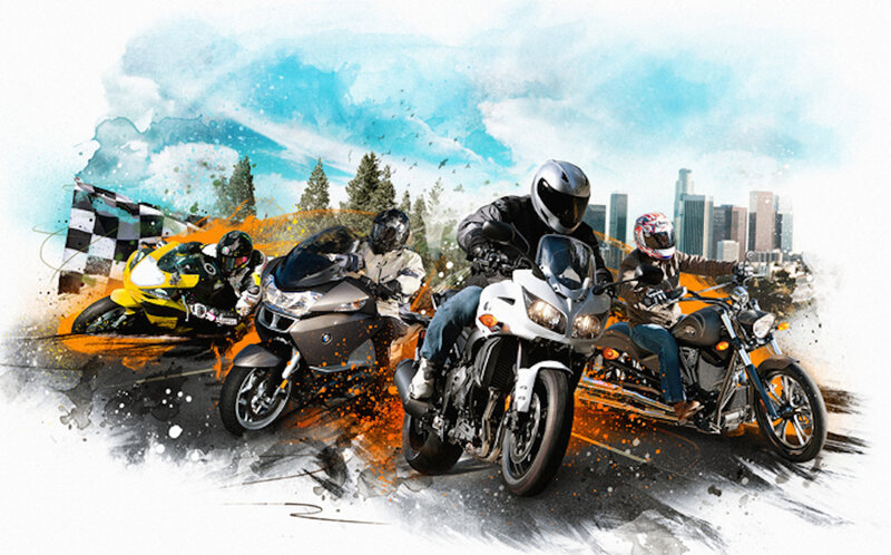 Motorcycle Riders in Motion — White